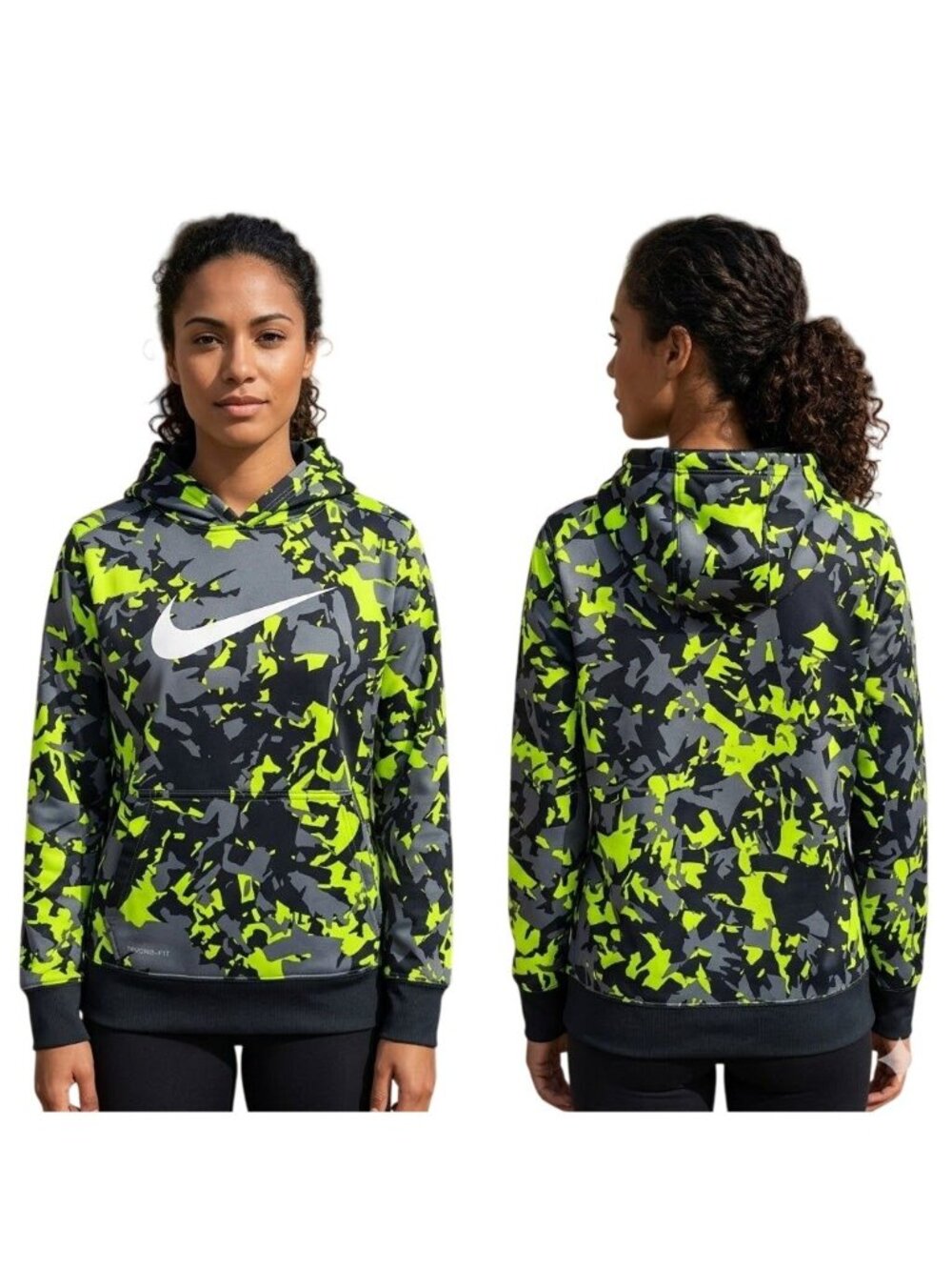 Nike Hoodie Sweatshirt Large Neon Green Camouflage Center Swoosh